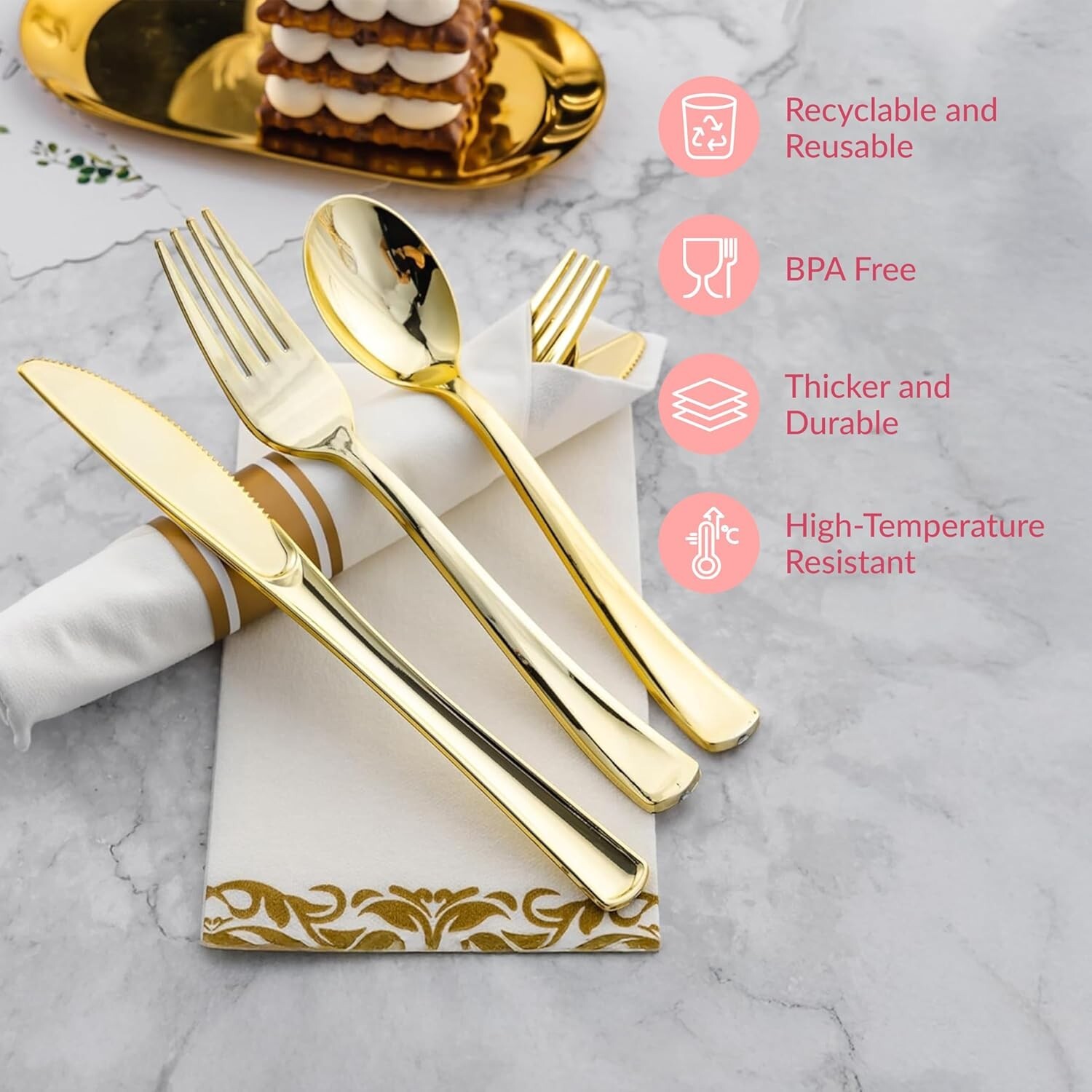 Premium Disposable Gold Silverware Set with Napkins - 200 Pieces for Events