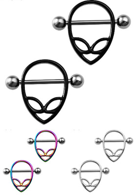 ALIEN HEAD Nipple Ring Bar Stainless Steel Shield Jewellery Gold Silver NR29