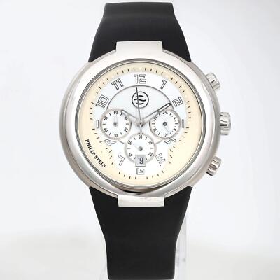 Philip Stein Active 45mm Steel Chronograph White Dial Men Quartz Watch 32-AW-RBB