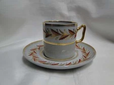 Spode Y4942, Red, Pink, & Gold Leaves on Gray: Demitasse Cup & Saucer Set 2 1/4"