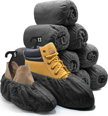 110 Premium Thick Extra Large Disposable Boot & Shoe Covers XL, Non Slip Black B