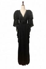 CHANEL Vintage  2009 Runway Black Silk Chiffon Gown Bell Sleeve Dress RARE