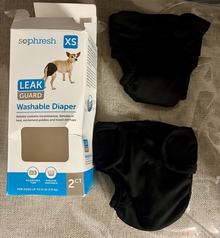 NEW Washable 2 Count Dog Diaper Xtra Small Dog in heat incontinence Travel BLACK