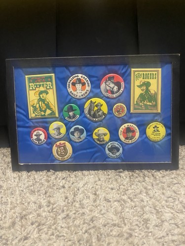Lot Of 15 Vintage Cowboy Western Movie Star Button Pins Roy Rogers And More