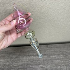 Hand Blown Glass Finial Drop Ornament Color Tinted Glass Gold Accents 7"