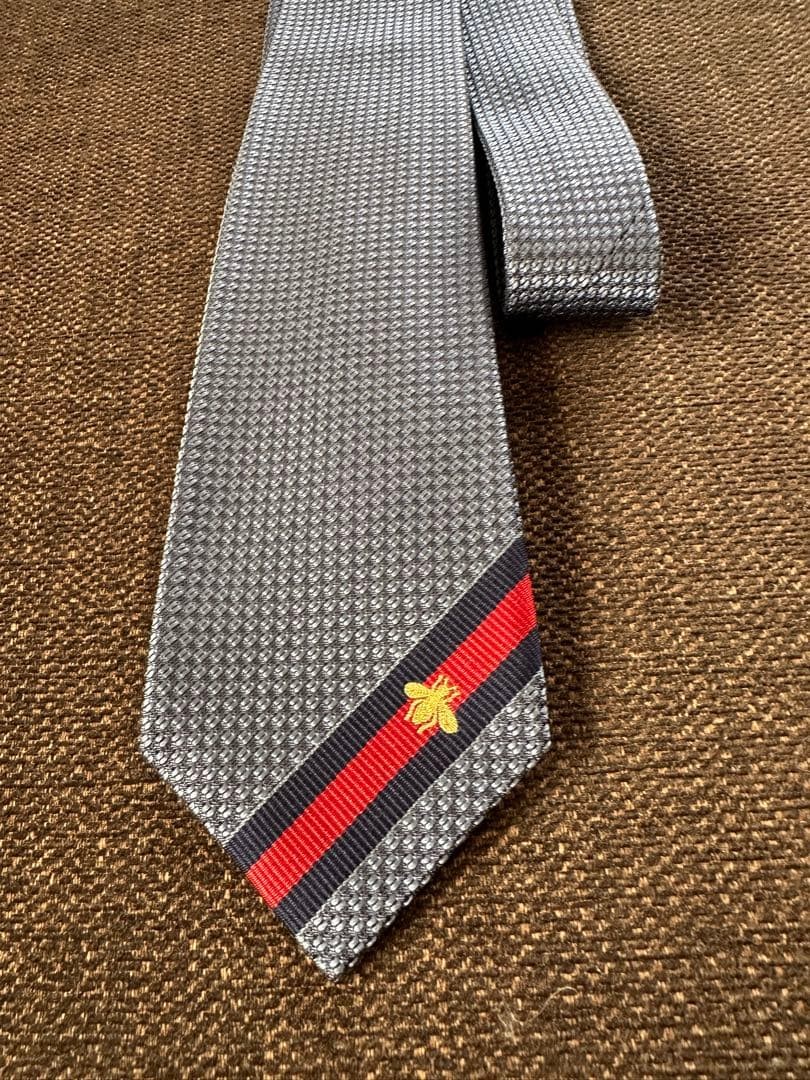 Gucci Necktie Tie 100% Silk Blue Sherry Line Bee 2.8 inches From Japan