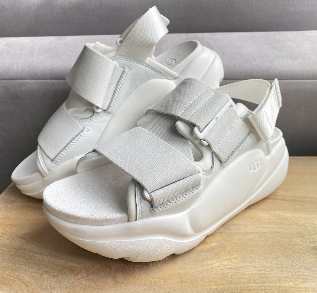 SAOLA SANDALI PLATFORM UGG bianchi LA STREET suola zucchero donna US 8