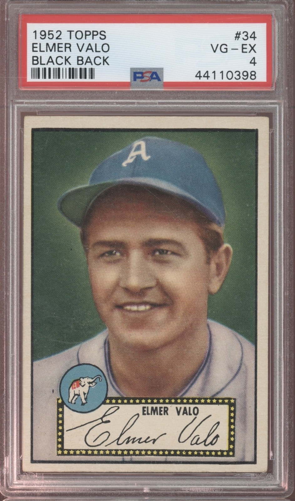 1952 Topps Black Back #34 Elmer Valo VG-EX PSA 4