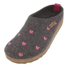 Haflinger Grizzly Clog Unisex Mules with Rubber Sole Warm Wool Felt Upper Grey