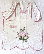 Stunning Vintage 1950s Embroidered Pinafore Full Apron Shoulder Straps Rose