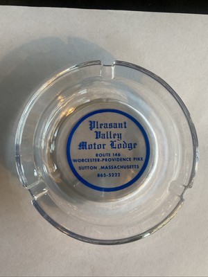 Vintage Pleasant Valley Motor Lodge Sutton Mass Clear Glass Ashtray READ DESC
