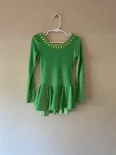Mondor Girls Kids Figure Skating Dress Size 4-6 Bright Green 