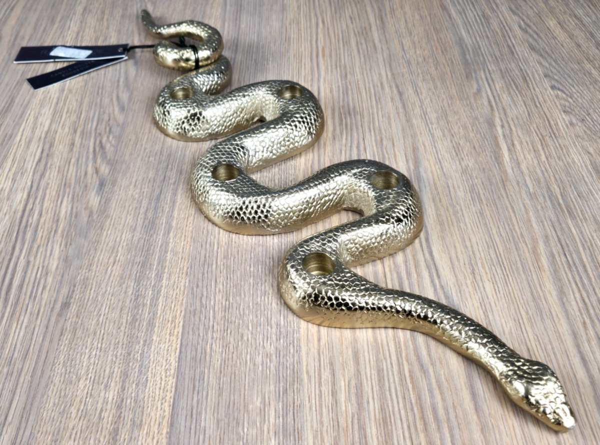 Rachel Zoe gold brass tone cast metal Snake candle holder 24