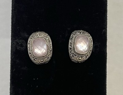 Sarda Bali Sterling Silver Pink Quartz Hoop Stud Earrings 7.9 gm