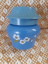 Avon 1980s vintage solid glass perfume pot blue cherry blossoms