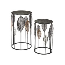 Beistelltisch Set PIANTA  Sofatisch Kaffeetisch Couchtisch Metall Holzplatte S/2