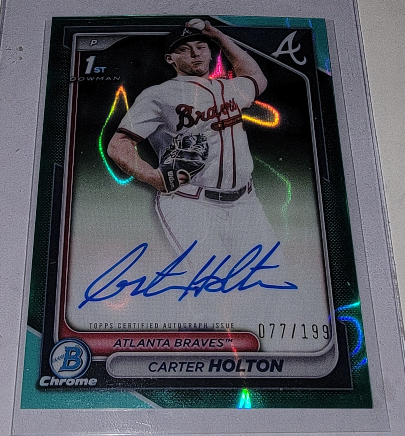 2024 Bowman Draft Carter Holton Chrome Auto Aqua Lava Refractor 1st /199