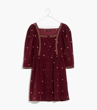 Madewell Embroidered Corduroy Button-Front Mini Dress Size 12 Cottagecore
