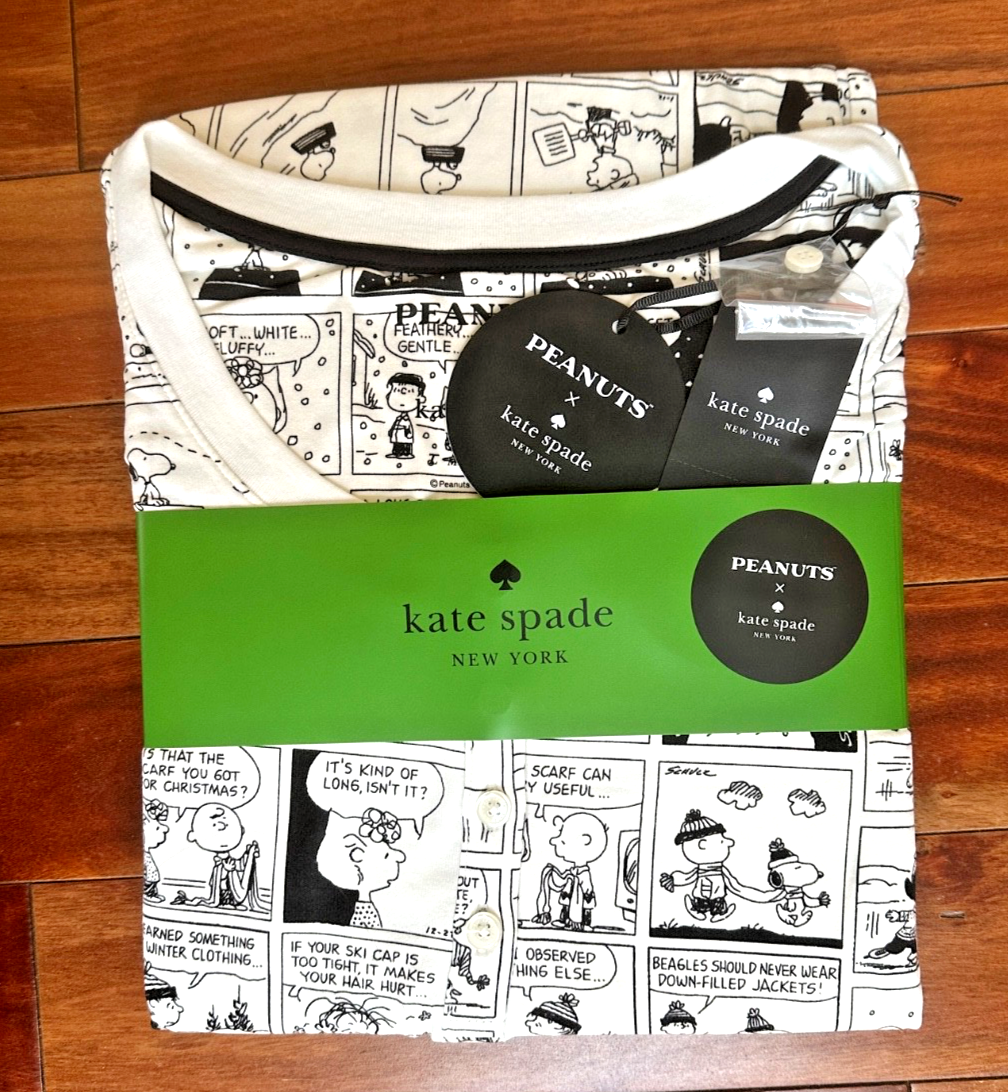 KATE SPADE PEANUTS PRINT HENLEY PAJAMA SET:NWT MEDIUM, LARGE, or 