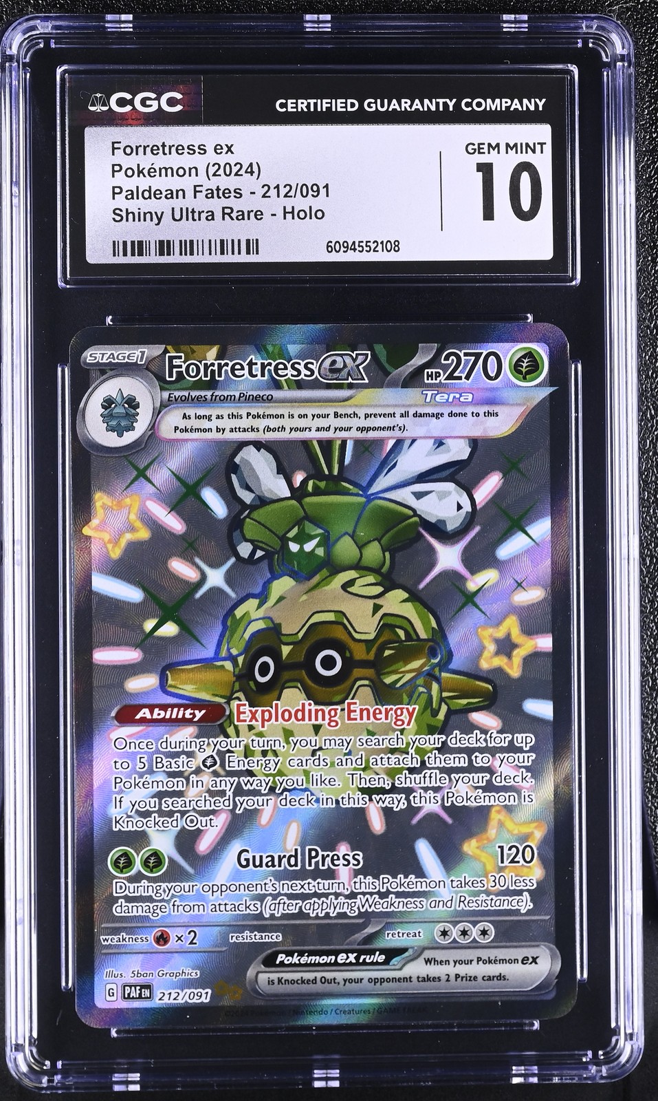 Forretress Ex 212/091 Shiny Ultra Rare Paldean Fates CGC 10