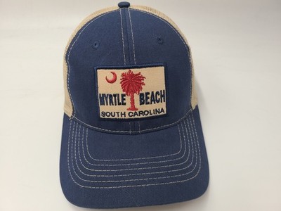 Myrtle Beach South Carolina Mesh Trucker Snapback Hat Cap Travel Men Blue Beige