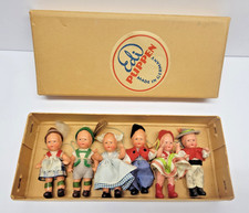 EDI PUPPEN GERMANY DOLL SET NOS 1920  s 6 MINI CELLULOID DOLLS ORIGINAL BOX J