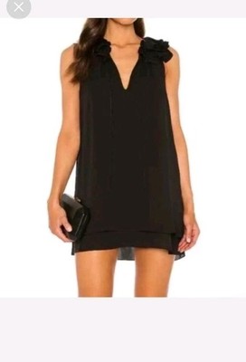 Amanda Uprichard Belle Mini Dress Black Chiffon Ruffle Neck Shift Xs(p) Euc