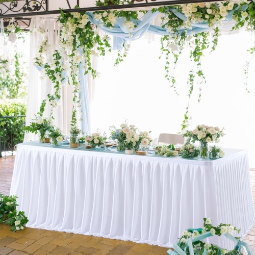 Partisky White Polyester Table Skirt for Rectangle Tables 6f, Wrinkle Resista... - Picture 6 of 8