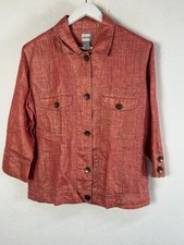 Chico's Women Coral Metallic Linen Button-Front Blazer Jacket Size 2 Lightweight
