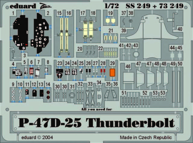 Eduard Accessories SS249 - 1:72 P-47D-25 THUNDERBOLT - Etched Set - New