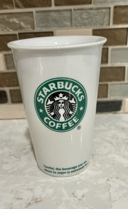 Starbucks 2010 Classic Mermaid Logo White Ceramic Double Wall Travel Mug 12 oz