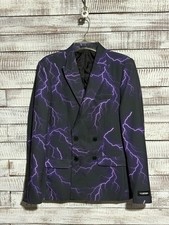 boohooMAN Double Breasted Blazer Lightening Print Mens Sz 38 Dress Prom Dance