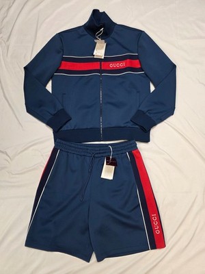 New GUCCI Full Zip Jacket Shorts Two Piece Track Suit Men's XL XXL Blue Red