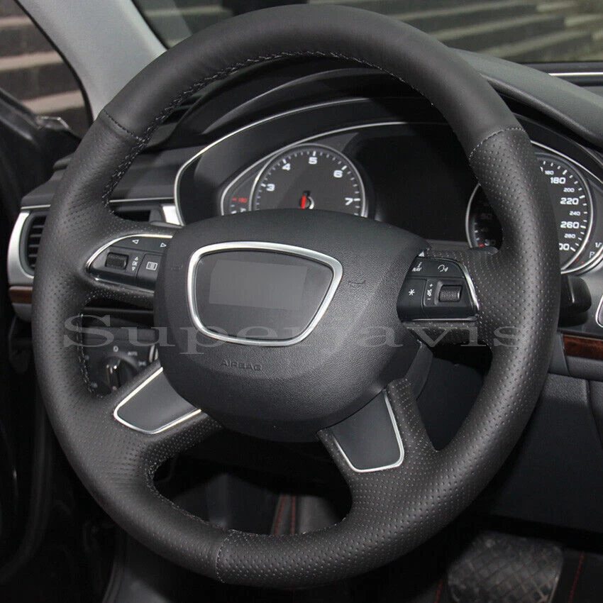 Cubierta de volante de cuero PU negro personalizado puntada en la cubierta para Audi Q3 2013-2017 Foto 3 de 4