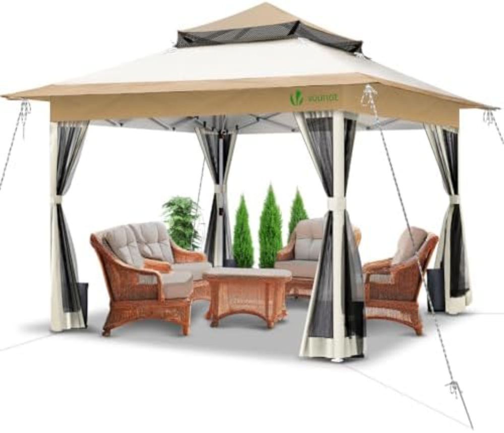 VOUNOTÂ® Gazebo 3.6x3.6m Pieghevole con 4 Parti Laterali in Rete, Gazebo da Giar