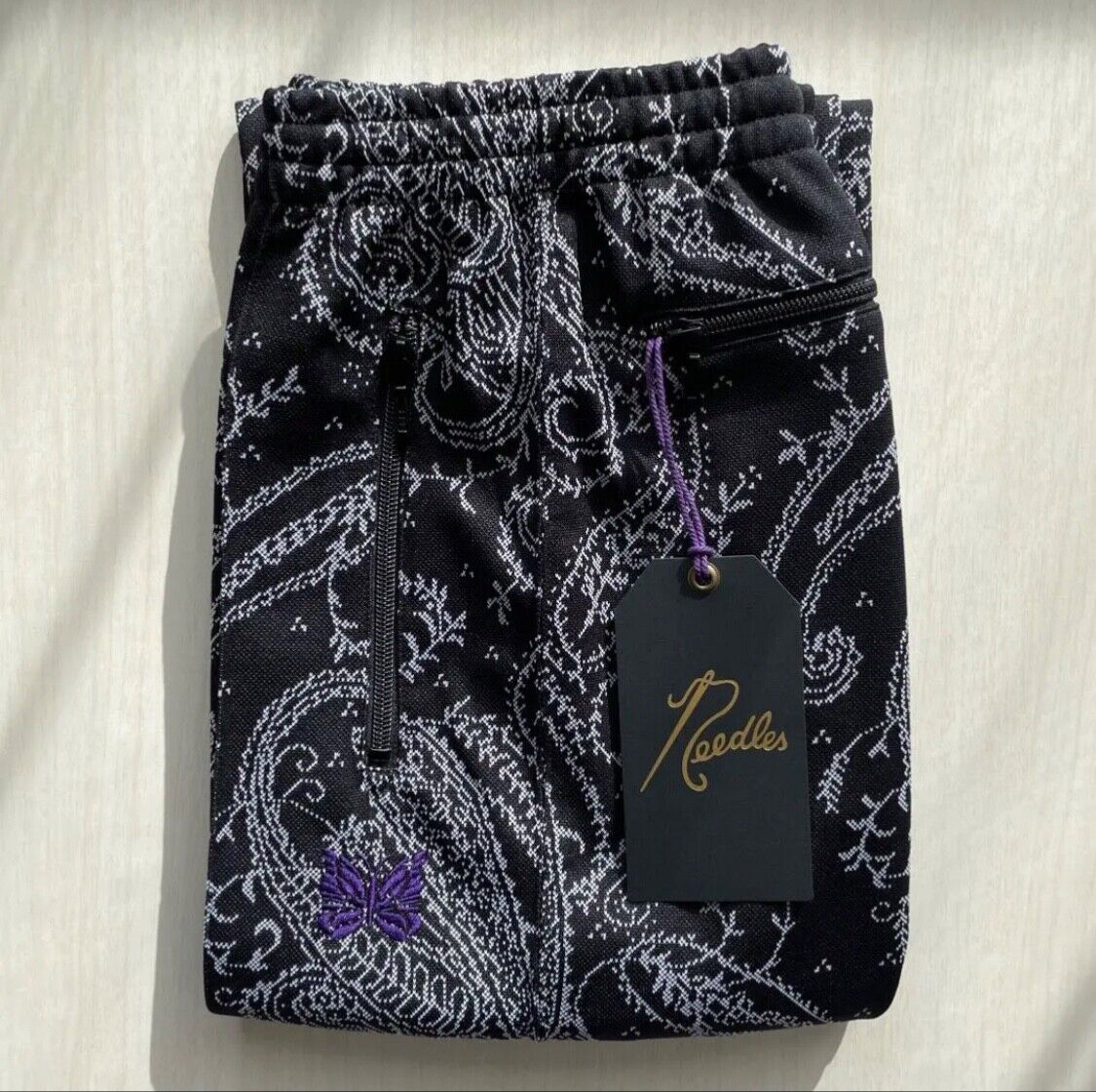 NEEDLES Track Pants Straight Black Paisley Size-XS from Japan