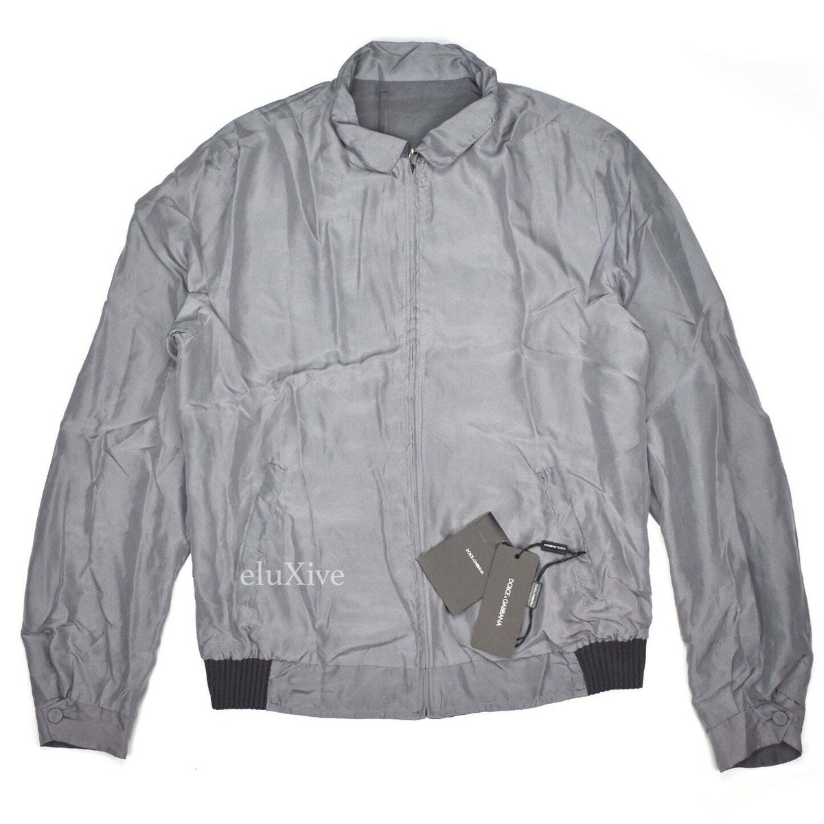 NWT $1395 Dolce & Gabbana Gray Satin Reversible Silk Jacket Mens