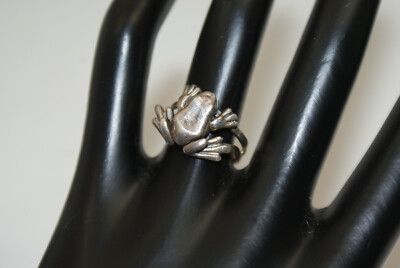 Sterling Silber Frosch Ring Größe 7 Gelenkarme Beine 3D Figur Schmuck