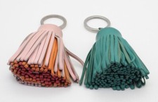 Authentic HERMES Carmen Key Ring Holder Green/Pink Orange 2pc Set - Luxury