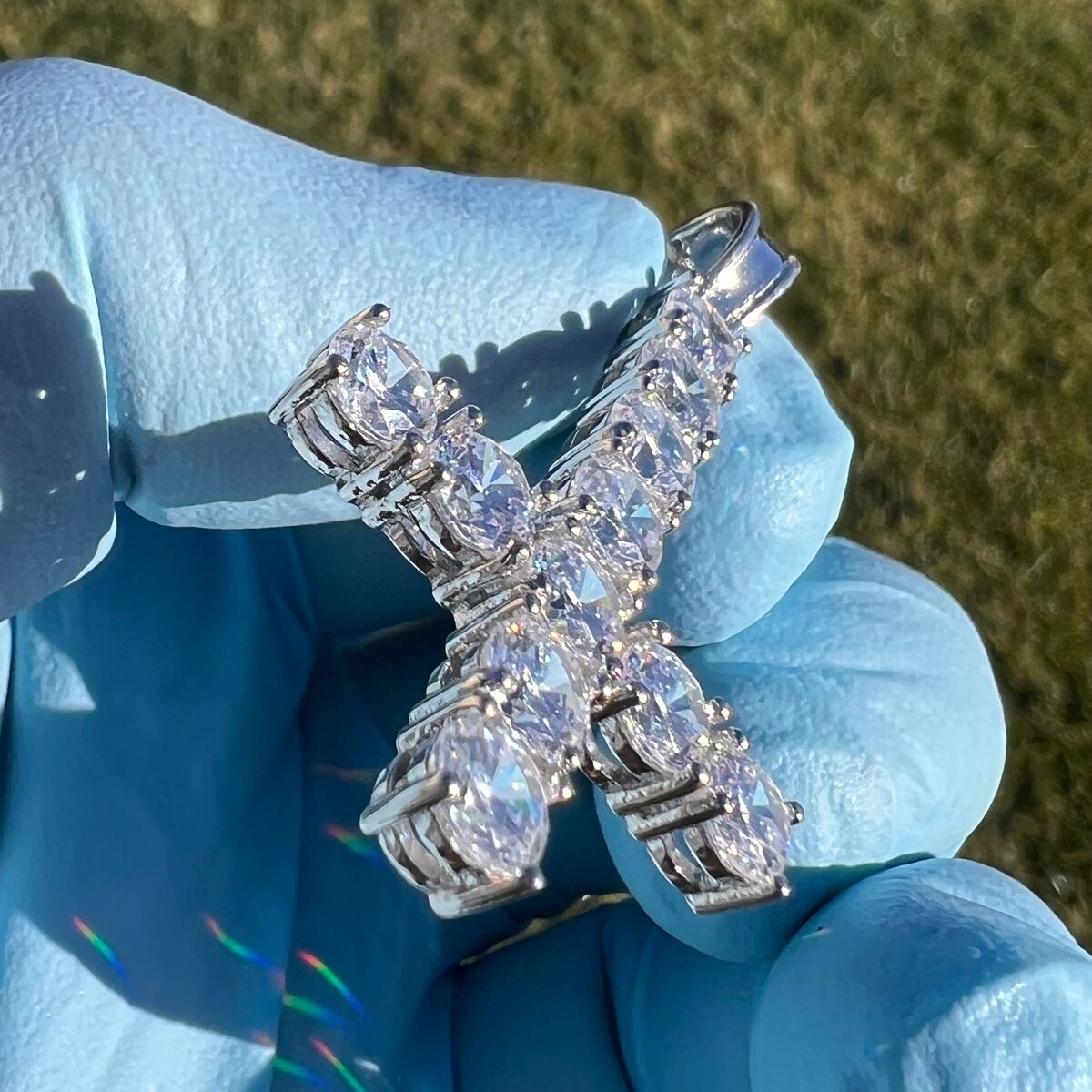 925 Sterling Silver Upside Down Cross St Peter Iced Bling 925 Sterling Silver Upside Down Cross St Peter Iced Bling