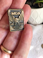Vintage 1986 Harley Davidson Brass MDA Ride Pin
