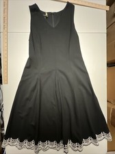 Talbots Dress Women’s Size 6 Pleated Black White Embroidered A-Line  V-neck