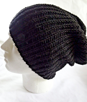 Luxus handgestrickte Kaschmirmischung, lässige Beanie in schwarz, tolles Geschenk