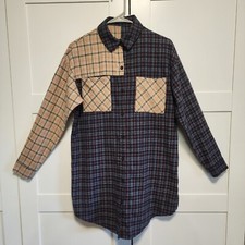 Nasty Gal Plaid Beige/Blue Fall/Casual Button Down Dress