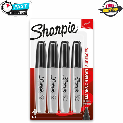Sharpie Permanent Markers, Chisel Tip, Black - 4 Count (Pack of 1) Black