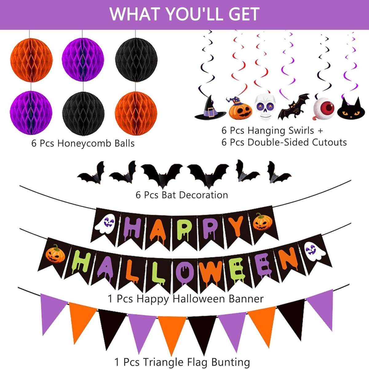 Happy Halloween Banner – Gruselige Papier-Girlande Mit Kürbissen & Spinnen Für Party-Deko (13x16 Cm)