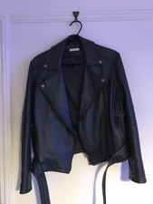Finery John Lewis Navy Blue Biker Leather Jacket With Belt Uk 10