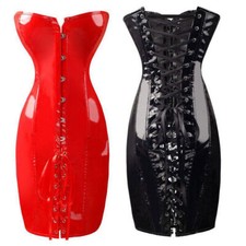 Fashion Womens Faux Leather Vintage Club Party Corset Dress
