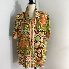 NWT VINTAGE BOB MACKIE WEARABLE ART 100 SILK BLOUSE WARM BROWN GREEN SHADES