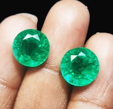Natural Emerald 6+ Ct Certified Pair Round Shape Loose Gemstone ~PE04
